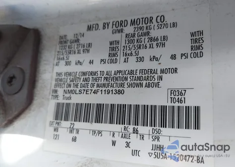 2015 Ford Transit Connect Xl from USA, damaged, VIN NM0LS7E74F1191380